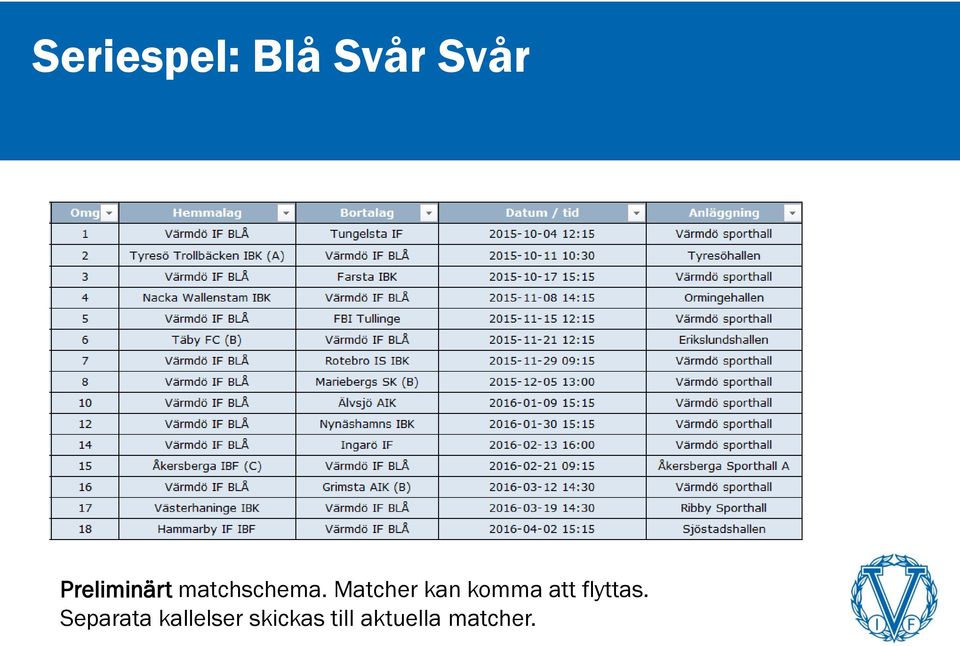 Matcher kan komma att flyttas.