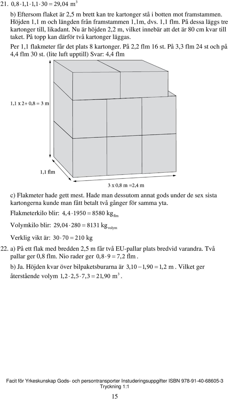 På 2,2 flm 16 st. På 3,3 flm 24 st och på 4,4 flm 30 st. (lite luft upptill) Svar: 4,4 flm c) Flakmeter hade gett mest.