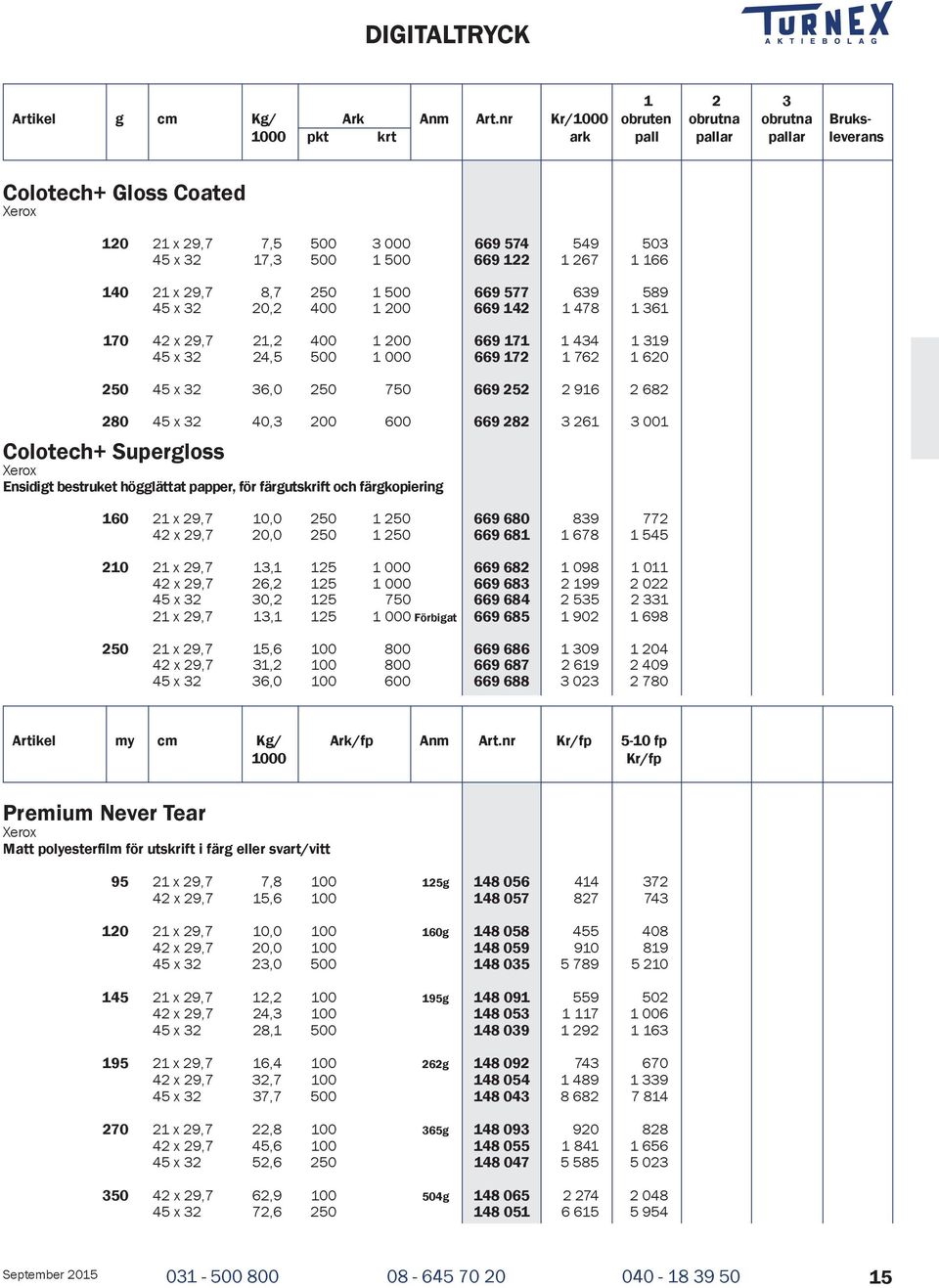 280 45 x 32 40,3 200 600 669 282 3 261 3 001 Colotech+ Supergloss Xerox Ensidigt bestruket högglättat papper, för färgutskrift och färgkopiering 160 21 x 29,7 10,0 250 1 250 669 680 839 772 42 x 29,7