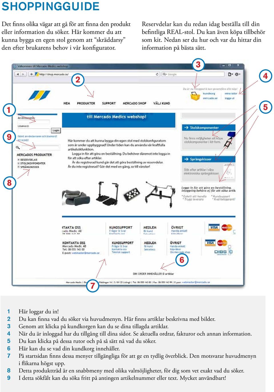 Du kan även köpa tillbehör som kit. Nedan ser du hur och var du hittar din information på bästa sätt. 2 3 4 1 5 9 8 6 7 1 Här loggar du in! 2 Du kan finna vad du söker via huvudmenyn.