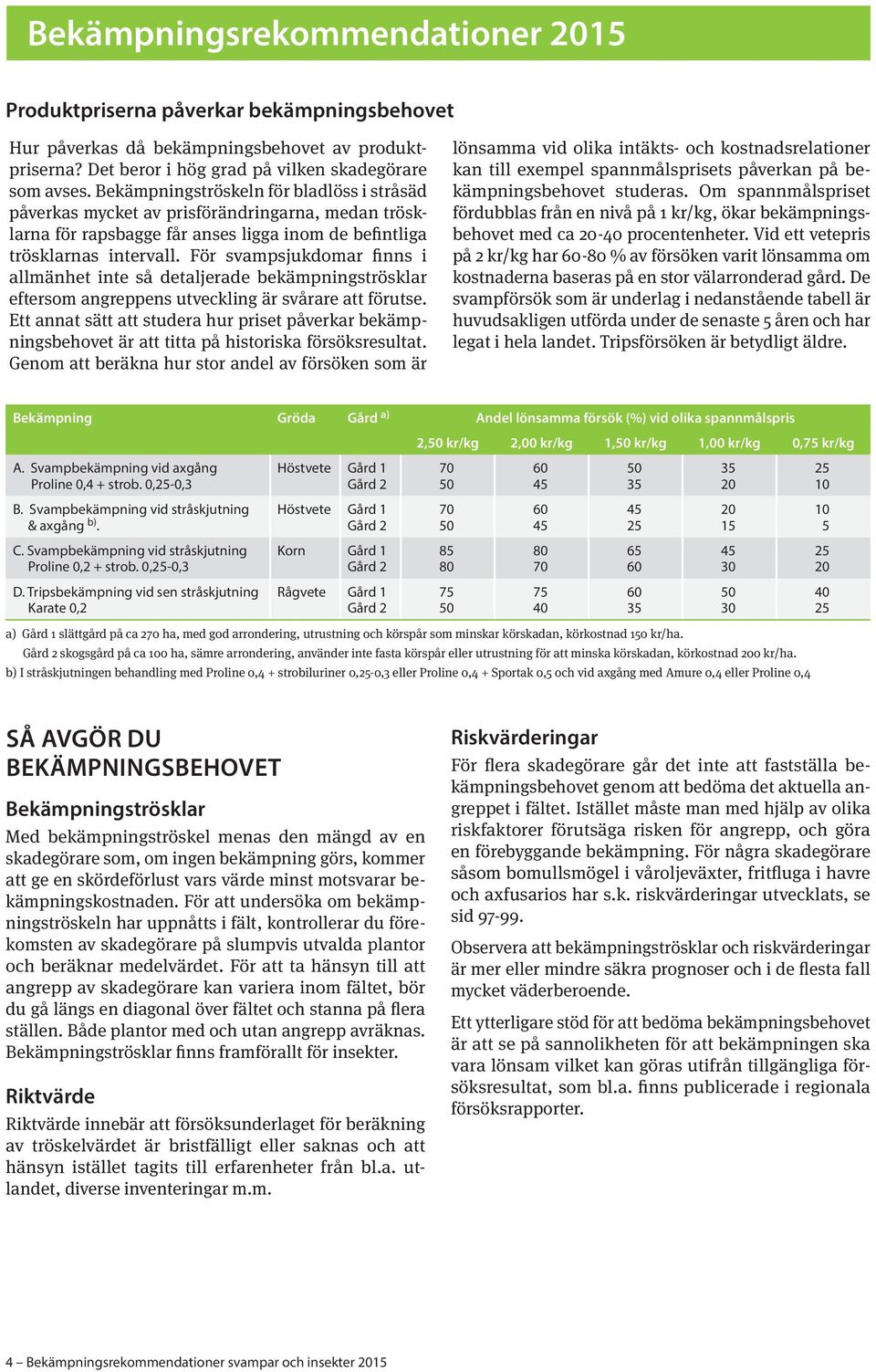 För svampsjukdomar finns i allmänhet inte så detaljerade bekämpningströsklar eftersom angreppens utveckling är svårare att förutse.