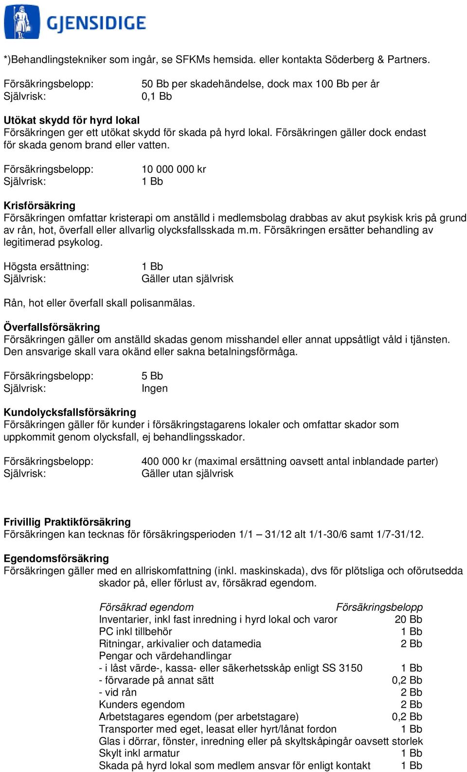 Försäkringen gäller dock endast för skada genom brand eller vatten.