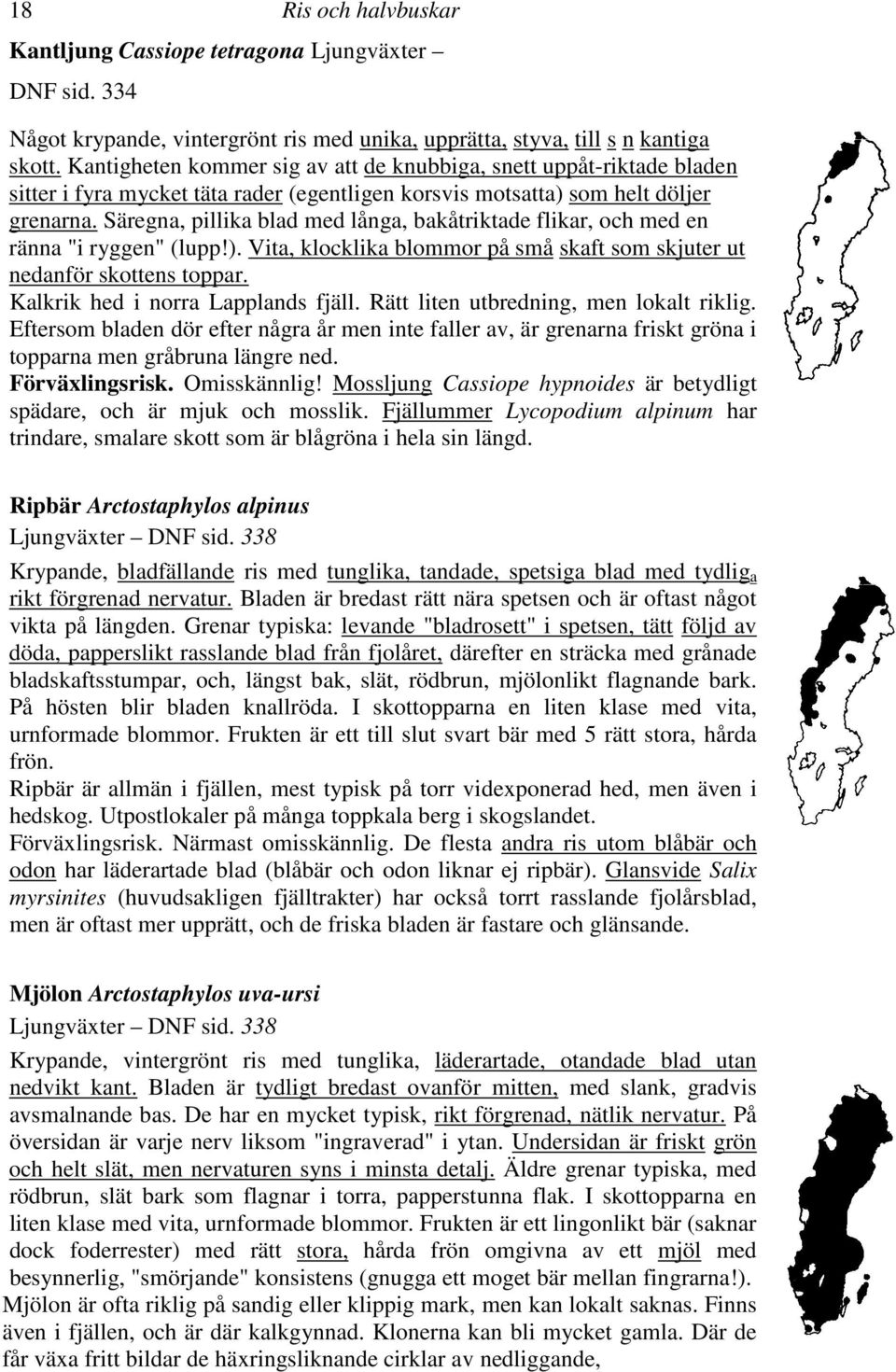 Säregna, pillika blad med långa, bakåtriktade flikar, och med en ränna "i ryggen" (lupp!). Vita, klocklika blommor på små skaft som skjuter ut nedanför skottens toppar.