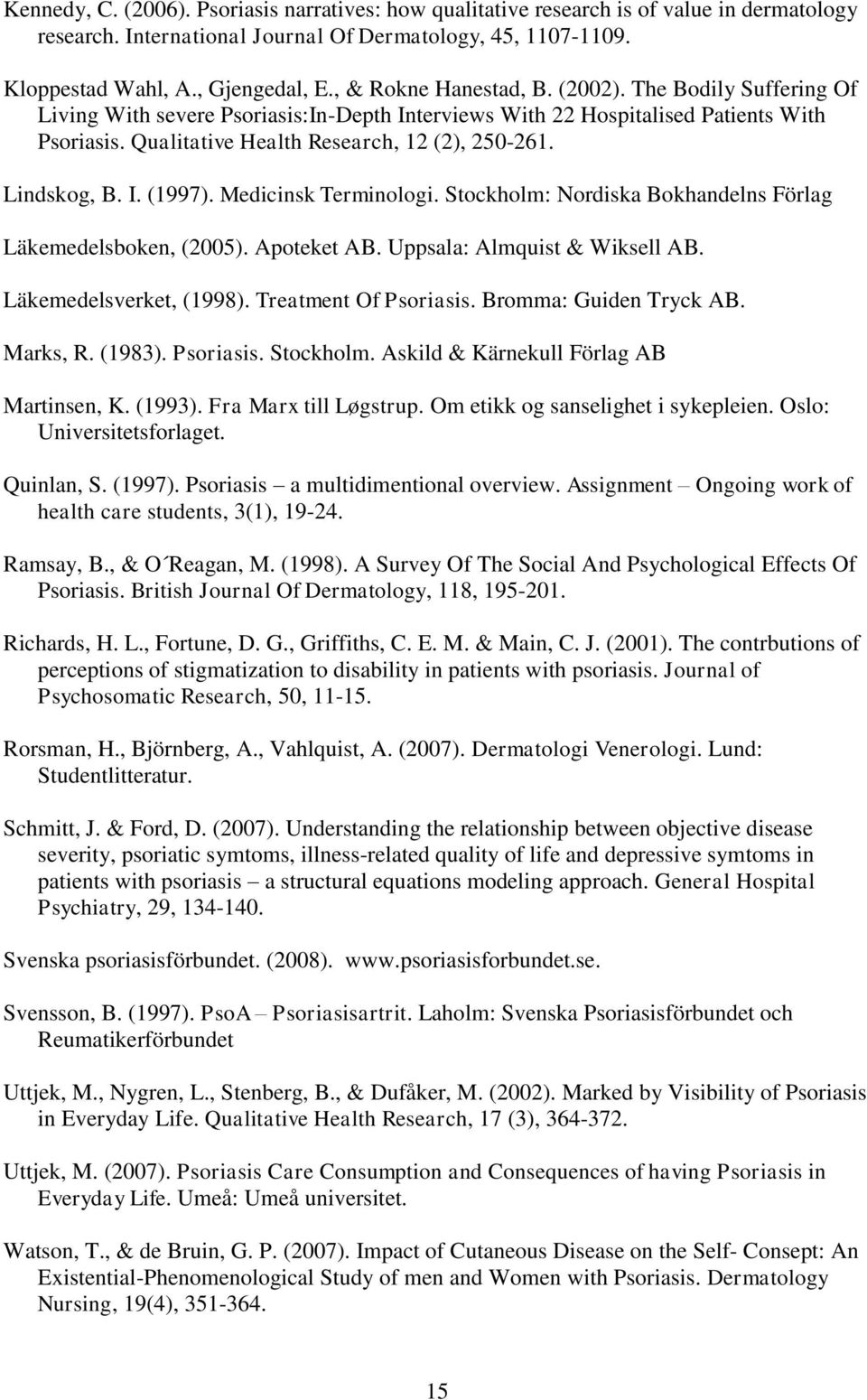 Lindskog, B. I. (1997). Medicinsk Terminologi. Stockholm: Nordiska Bokhandelns Förlag Läkemedelsboken, (2005). Apoteket AB. Uppsala: Almquist & Wiksell AB. Läkemedelsverket, (1998).