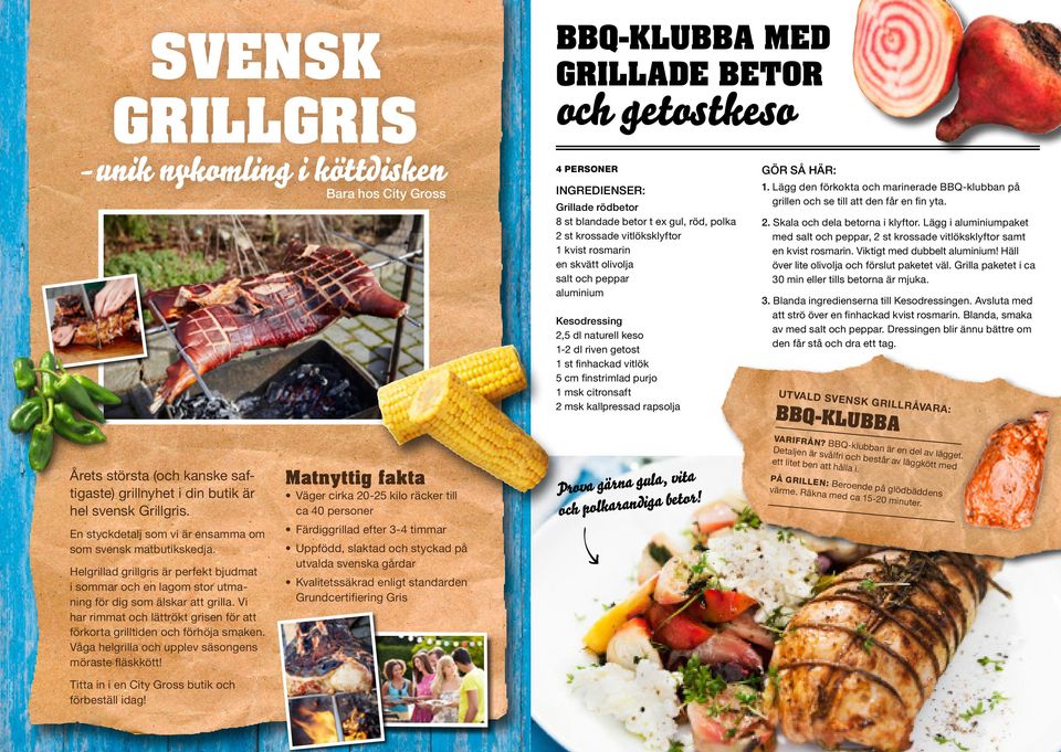 rapsolja 1. Lägg den förkokta och marinerade BBQ-klubban på grillen och se till att den får en fin yta. 2. Skala och dela betorna i klyftor.