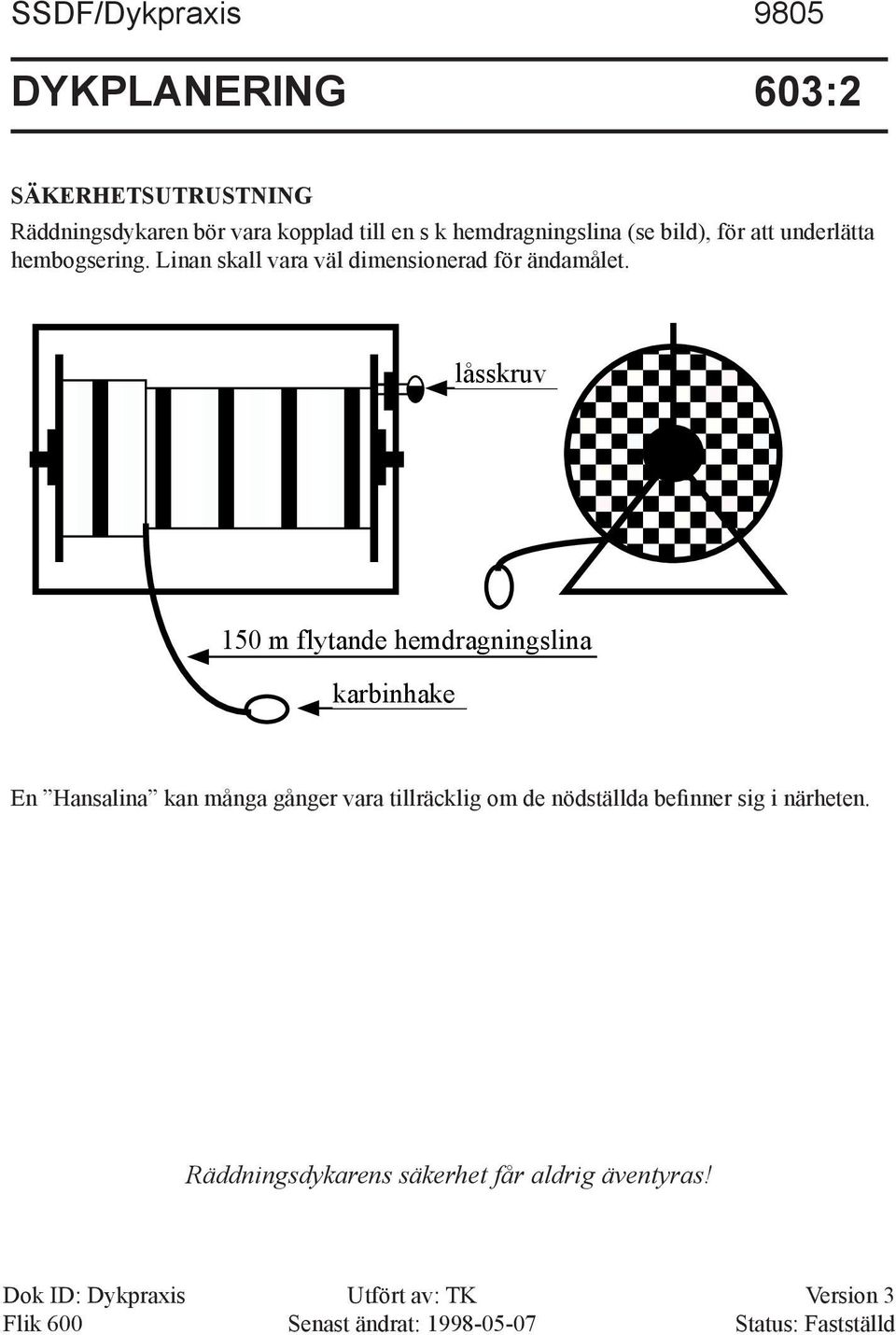 låsskruv 150 m flytande hemdragningslina karbinhake En Hansalina kan många gånger vara tillräcklig om de nödställda befinner