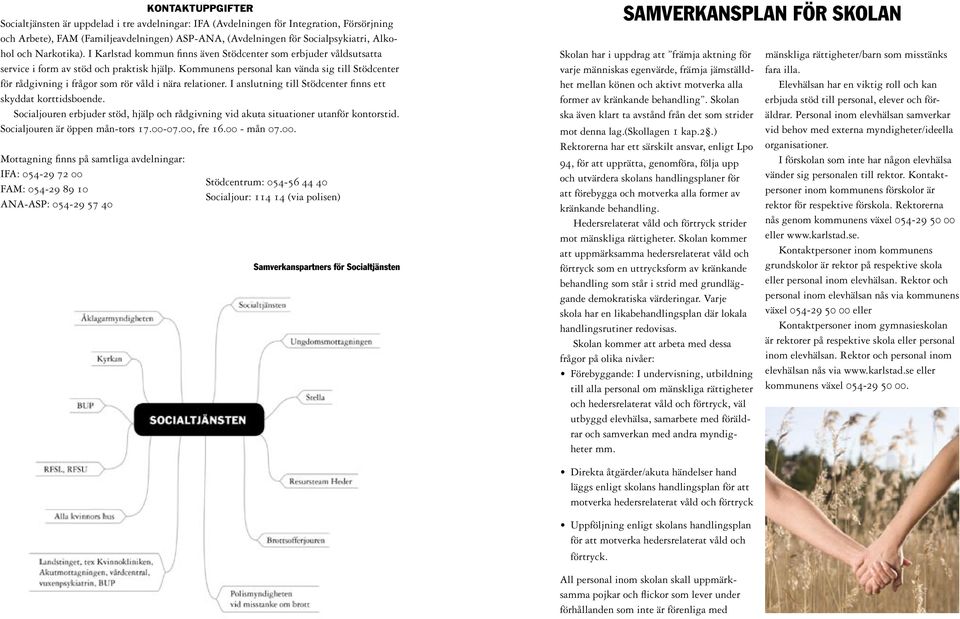 Kommunens personal kan vända sig till Stödcenter för rådgivning i frågor som rör våld i nära relationer. I anslutning till Stödcenter finns ett skyddat korttidsboende.