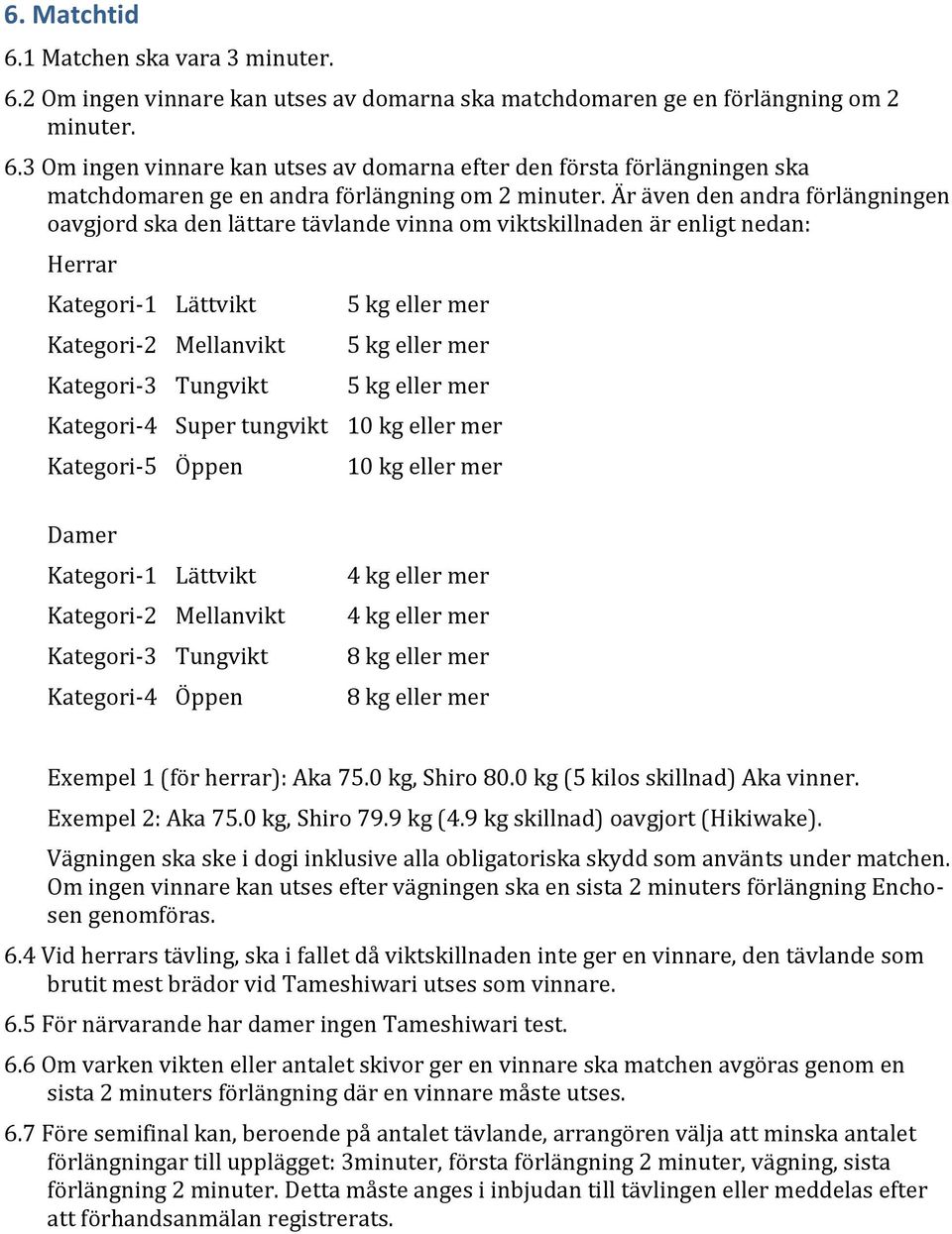 eller mer 5 kg eller mer Kategori-4 Super tungvikt 10 kg eller mer Kategori-5 Öppen 10 kg eller mer Damer Kategori-1 Lättvikt Kategori-2 Mellanvikt Kategori-3 Tungvikt Kategori-4 Öppen 4 kg eller mer