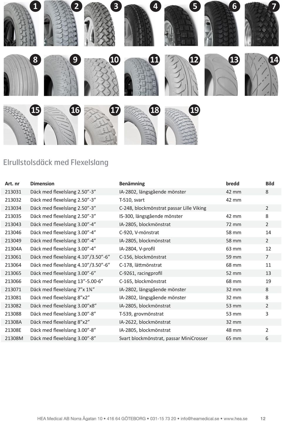 50-3 C-248, blockmönstrat passar Lille Viking 2 213035 Däck med flexelslang 2.50-3 IS-300, längsgående mönster 42 mm 8 213043 Däck med flexelslang 3.