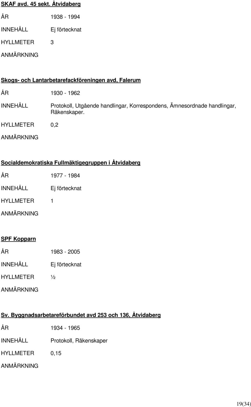 Protokoll, Utgående handlingar, Korrespondens, Ämnesordnade handlingar, Räkenskaper.