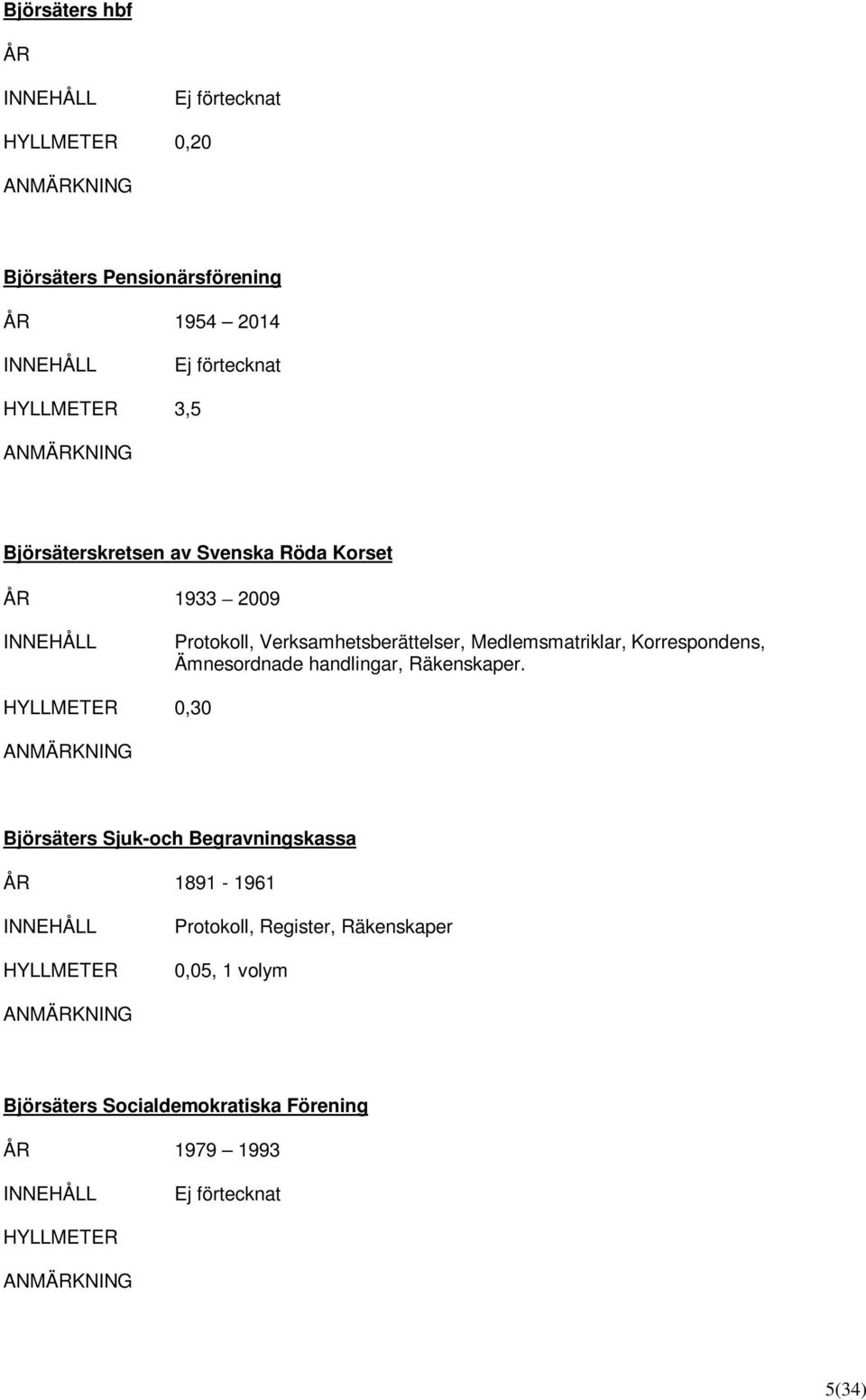 Korrespondens, Ämnesordnade handlingar, Räkenskaper.