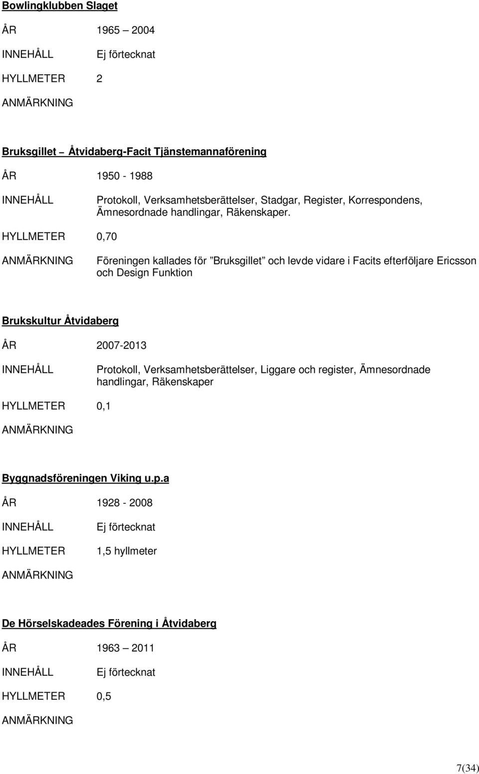 0,70 Föreningen kallades för Bruksgillet och levde vidare i Facits efterföljare Ericsson och Design Funktion Brukskultur Åtvidaberg ÅR