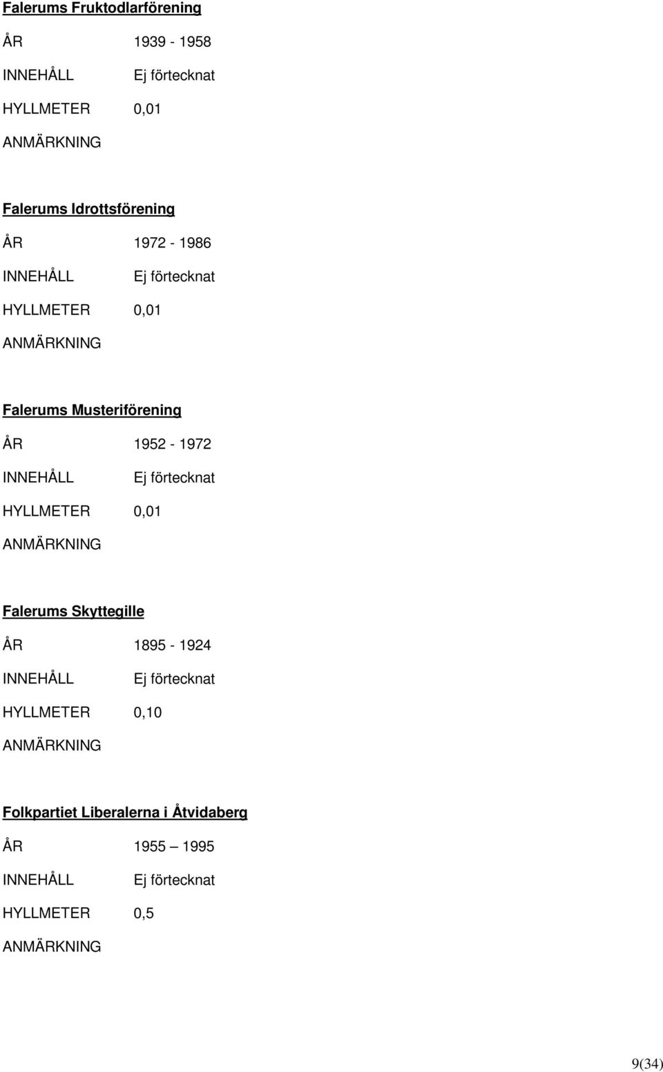 Musteriförening ÅR 1952-1972 0,01 Falerums Skyttegille ÅR