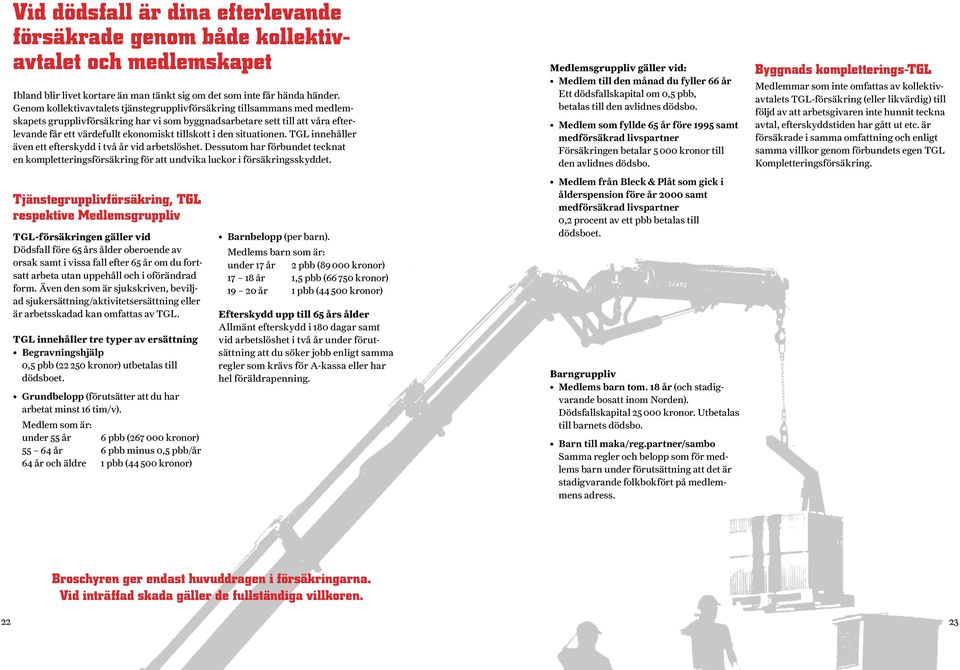 i den situationen. TGL innehåller även ett efterskydd i två år vid arbetslöshet. Dessutom har förbundet tecknat en kompletteringsförsäkring för att undvika luckor i försäkringsskyddet.
