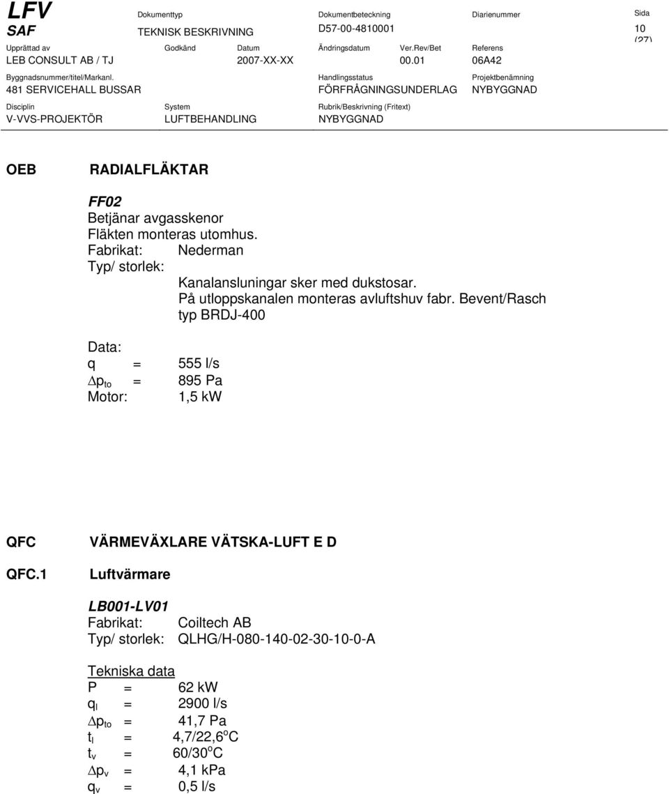 På utloppskanalen monteras avluftshuv fabr. Bevent/Rasch typ BRDJ-400 QFC QFC.