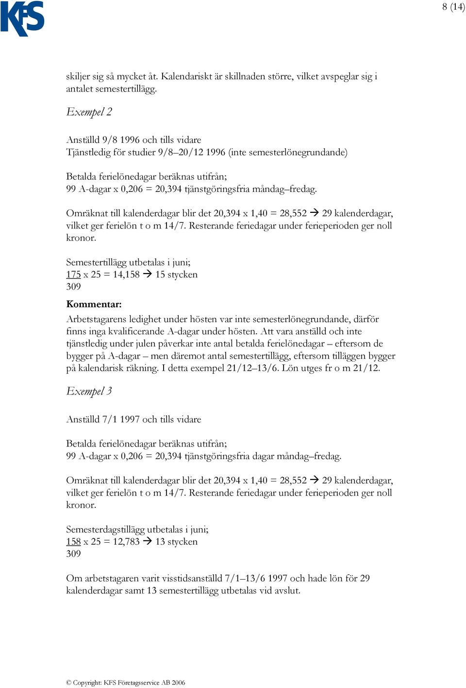 måndag fredag. Omräknat till kalenderdagar blir det 20,394 x 1,40 = 28,552 29 kalenderdagar, vilket ger ferielön t o m 14/7. Resterande feriedagar under ferieperioden ger noll kronor.