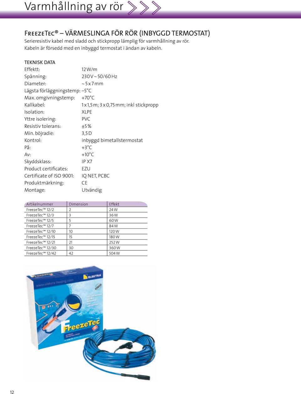 omgivningstemp: +70 C Kallkabel: 1 x 1,5 m; 3 x 0,75 mm; inkl stickpropp Isolation: XLPE Yttre isolering: PVC Resistiv tolerans: ±5 % Min.