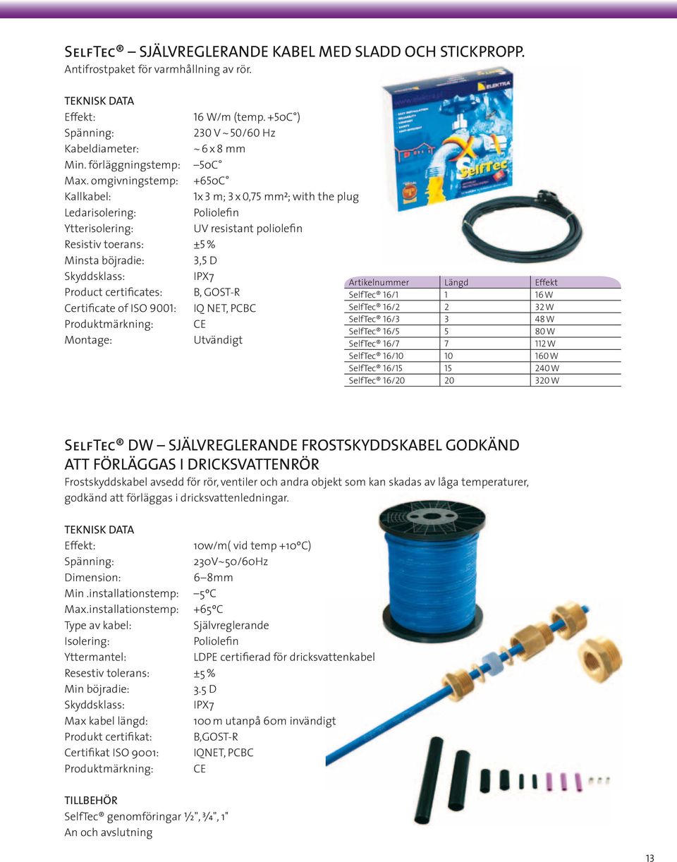 omgivningstemp: +65oC Kallkabel: 1x 3 m; 3 x 0,75 mmc; with the plug Ledarisolering: Poliolefin Ytterisolering: UV resistant poliolefin Resistiv toerans: ±5 % Minsta böjradie: 3,5 D Skyddsklass: IPX7