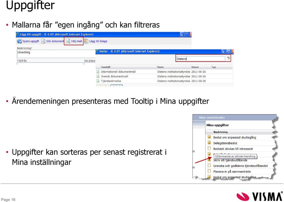 Tooltip i Mina uppgifter Uppgifter kan