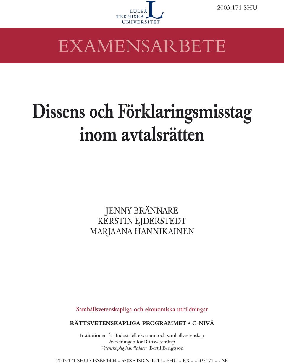 PROGRAMMET C-NIVÅ Institutionen för Industriell ekonomi och samhällsvetenskap Avdelningen för