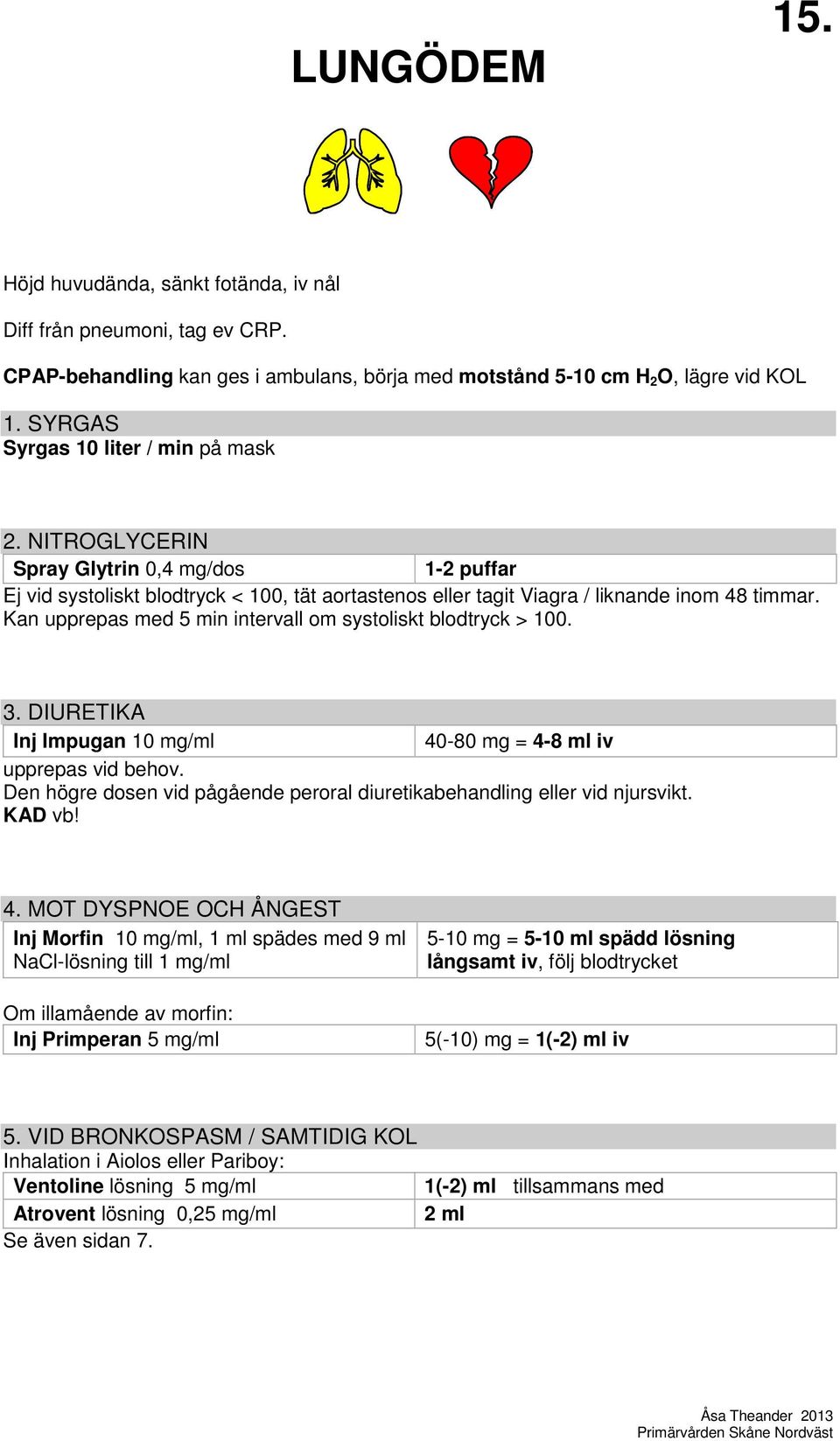 Kan upprepas med 5 min intervall om systoliskt blodtryck > 100. 3. DIURETIKA Inj Impugan 10 mg/ml 40-80 mg = 4-8 ml iv upprepas vid behov.