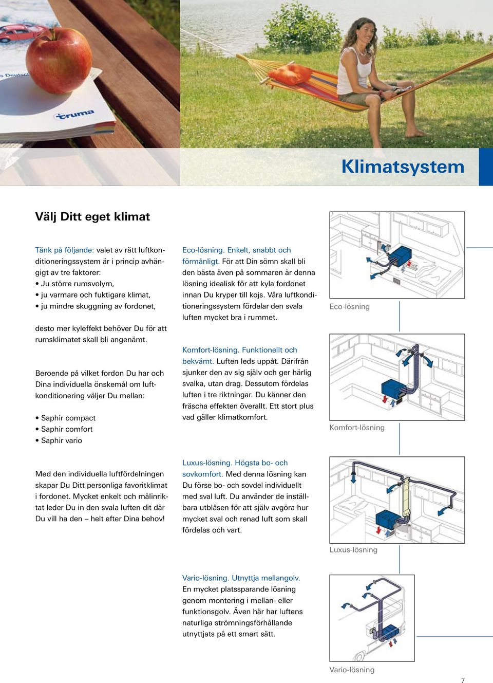 Beroende på vilket fordon Du har och Dina individuella önskemål om luftkonditionering väljer Du mellan: Saphir compact Saphir comfort Saphir vario Eco-lösning. Enkelt, snabbt och förmånligt.