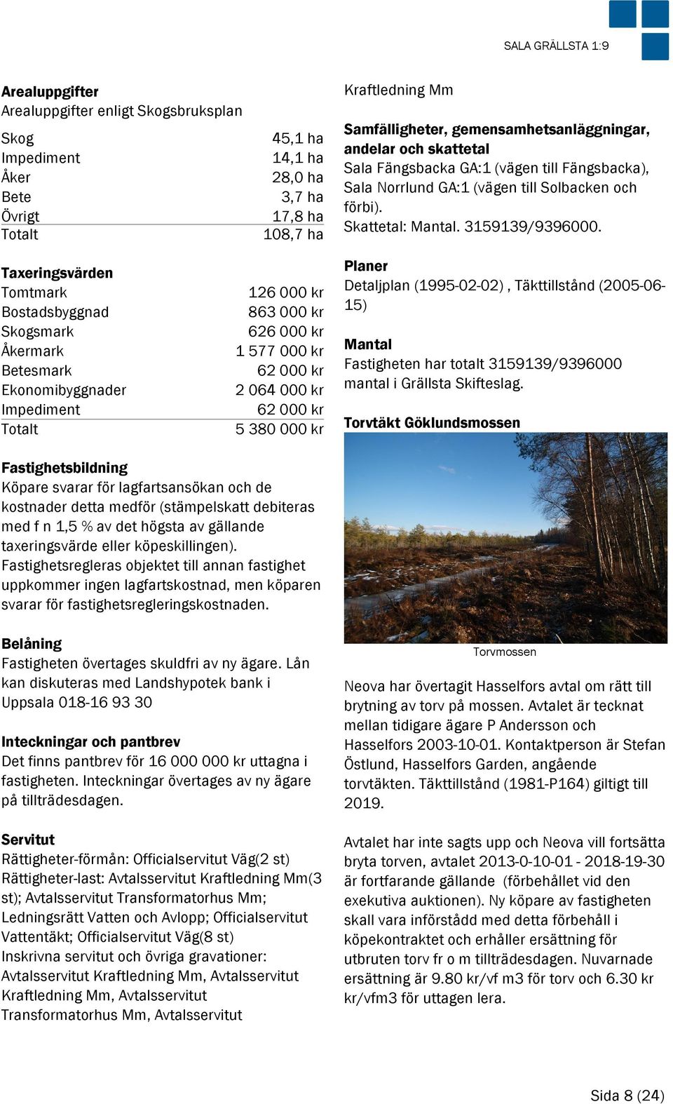 gemensamhetsanläggningar, andelar och skattetal Sala Fängsbacka GA:1 (vägen till Fängsbacka), Sala Norrlund GA:1 (vägen till Solbacken och förbi). Skattetal: Mantal. 3159139/9396000.