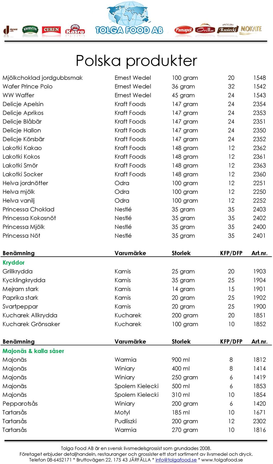 gram 12 2362 Lakotki Kokos Kraft Foods 148 gram 12 2361 Lakotki Smör Kraft Foods 148 gram 12 2363 Lakotki Socker Kraft Foods 148 gram 12 2360 Helva jordnötter Odra 100 gram 12 2251 Helva mjölk Odra