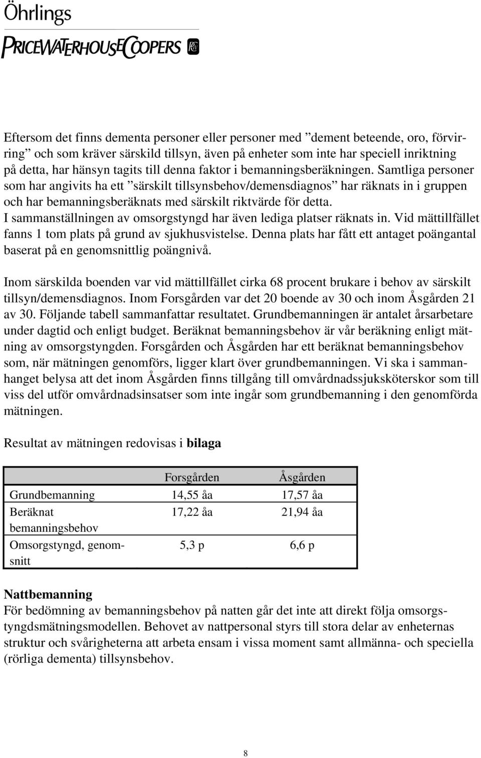 Samtliga personer som har angivits ha ett särskilt tillsynsbehov/demensdiagnos har räknats in i gruppen och har bemanningsberäknats med särskilt riktvärde för detta.