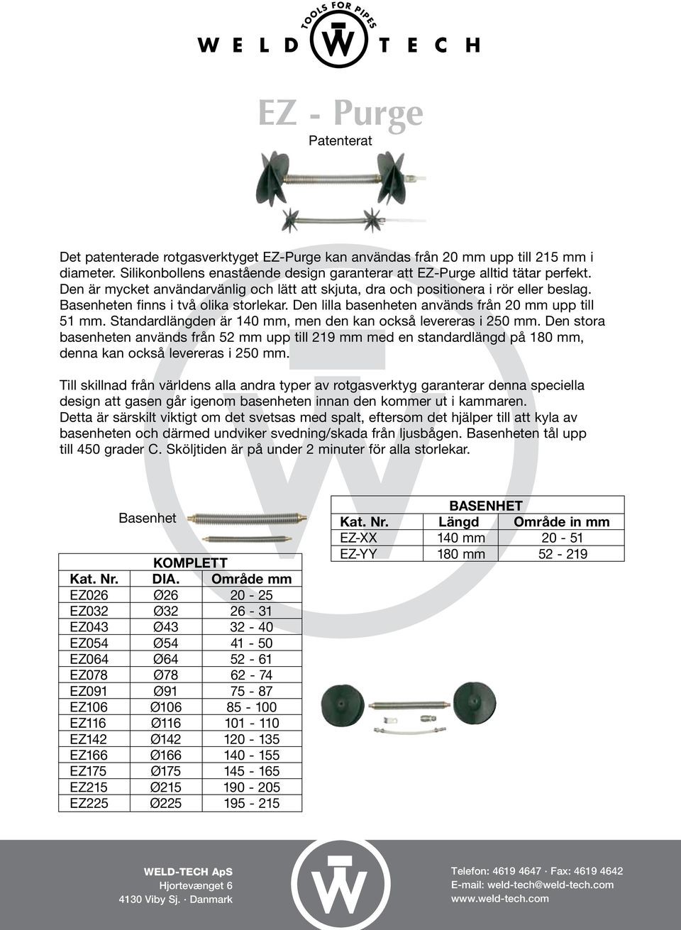 Standardlängden är 140 mm, men den kan också levereras i 250 mm. Den stora basenheten används från 52 mm upp till 219 mm med en standardlängd på 180 mm, denna kan också levereras i 250 mm.