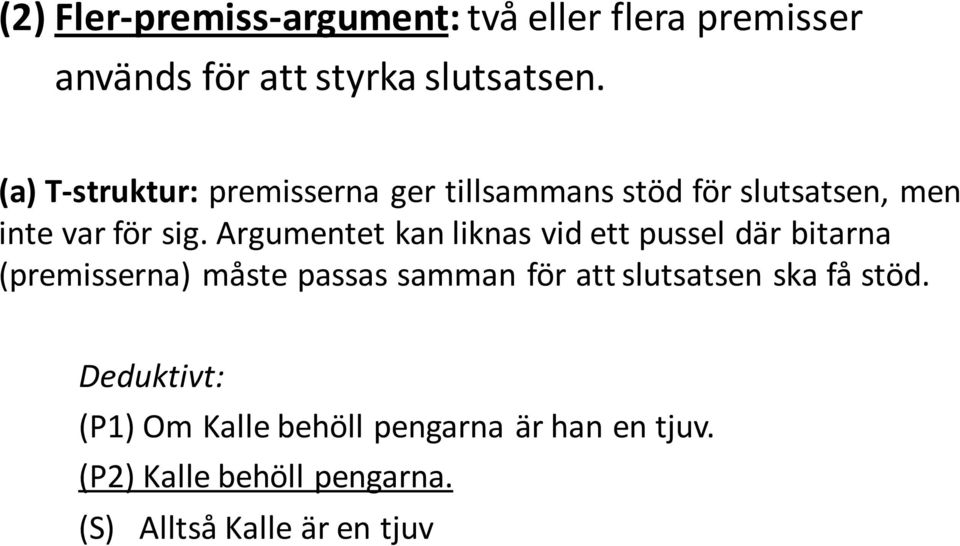 Argumentet kan liknas vid ett pussel där bitarna (premisserna) måste passas samman för att