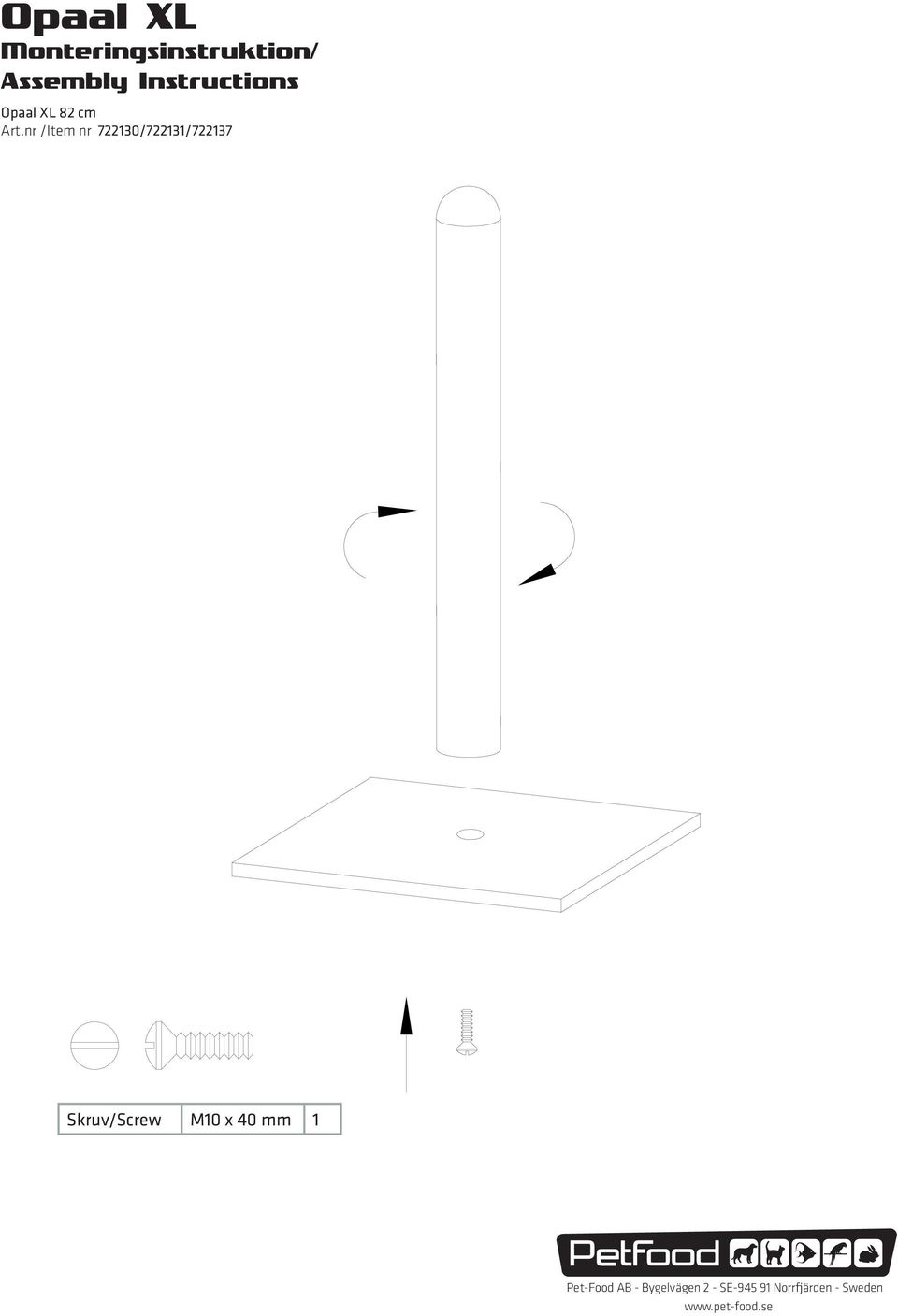 nr /Item nr 722130/722131/722137 Skruv/Screw