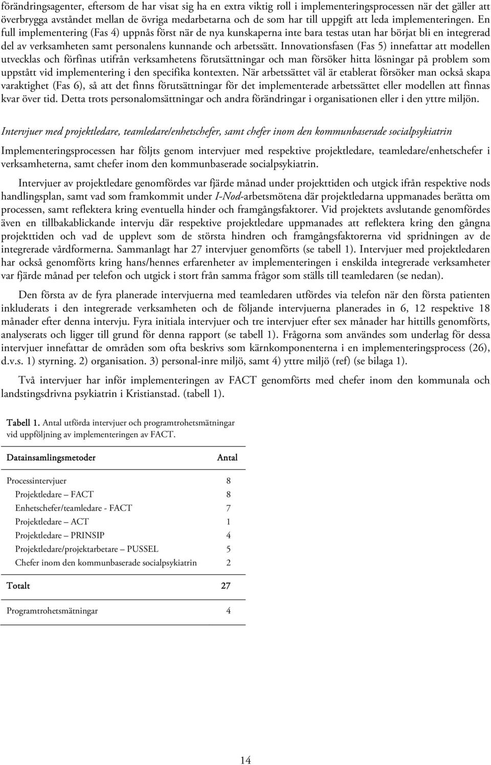 En full implementering (Fas 4) uppnås först när de nya kunskaperna inte bara testas utan har börjat bli en integrerad del av verksamheten samt personalens kunnande och arbetssätt.