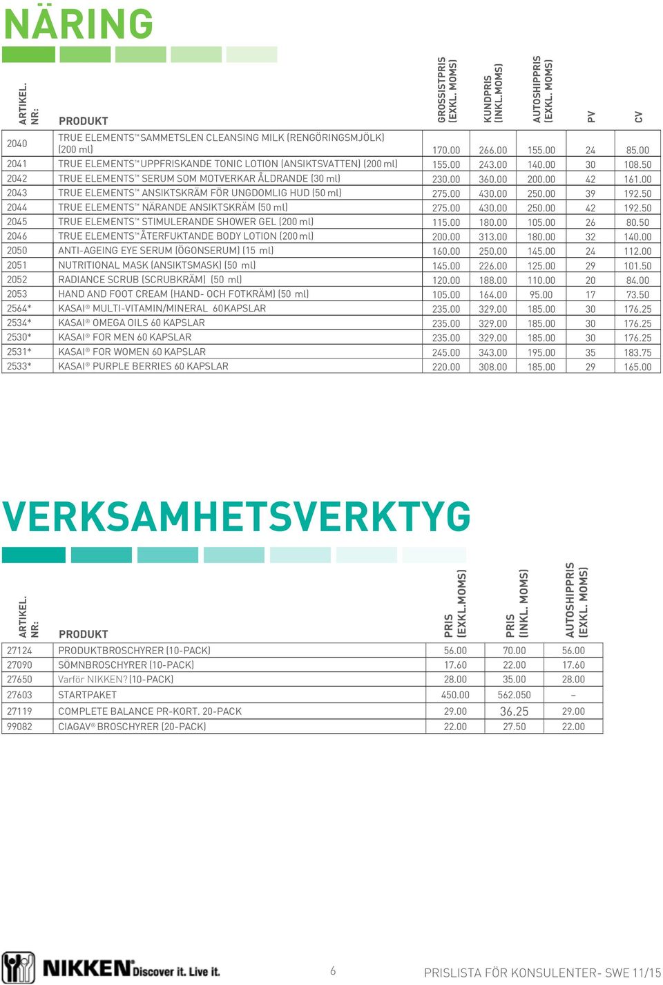 50 2044 TRUE ELEMENTS NÄRANDE ANSIKTSKRÄM (50 ml) 275.00 430.00 250.00 42 192.50 2045 TRUE ELEMENTS STIMULERANDE SHOWER GEL (200 ml) 115.00 180.00 105.00 26 80.
