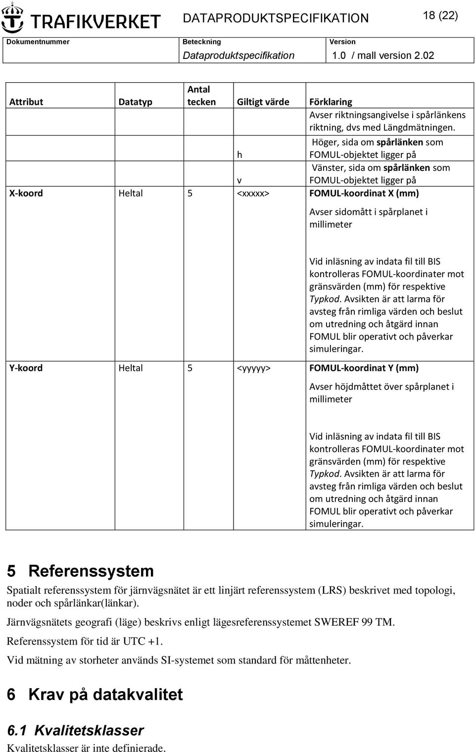 millimeter Vid inläsning av indata fil till BIS kontrolleras FOMUL-koordinater mot gränsvärden (mm) för respektive Typkod.