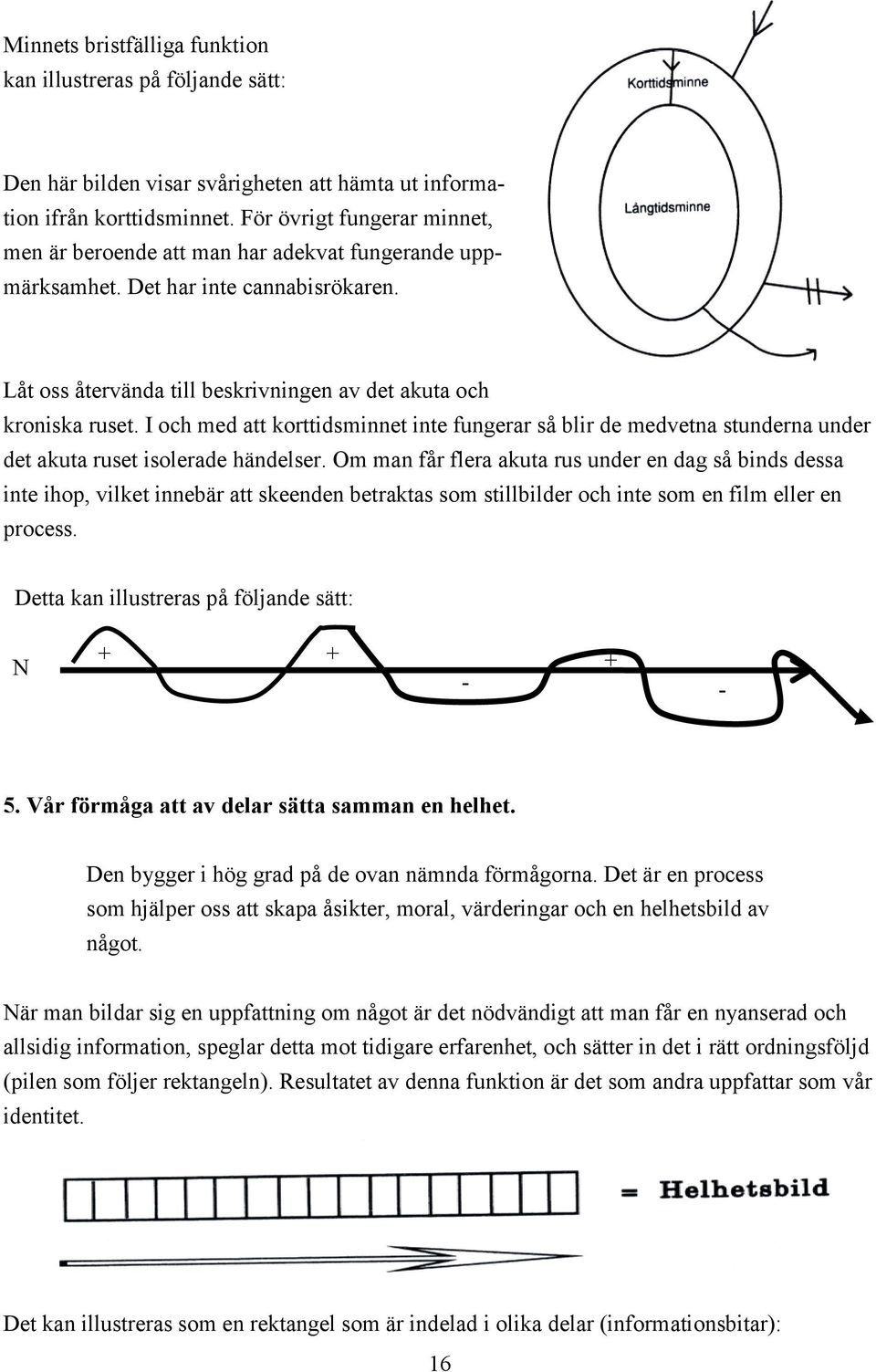 I och med att korttidsminnet inte fungerar så blir de medvetna stunderna under det akuta ruset isolerade händelser.