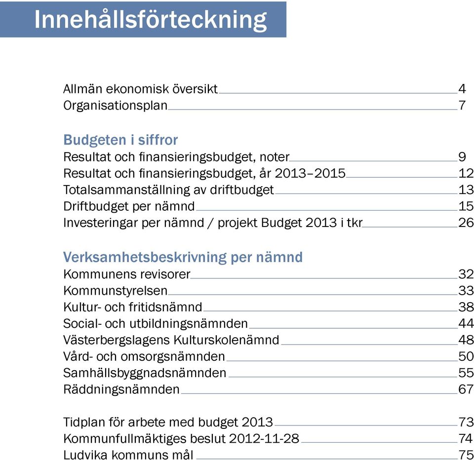 Verksamhetsbeskrivning per nämnd Kommunens revisorer 32 Kommunstyrelsen 33 Kultur- och fritidsnämnd 38 Social- och utbildningsnämnden 44 Västerbergslagens