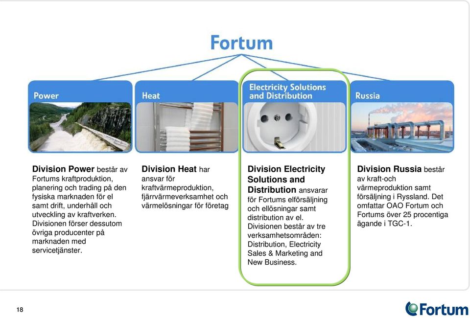 Division Heat har ansvar för kraftvärmeproduktion, fjärrvärmeverksamhet och värmelösningar för företag.