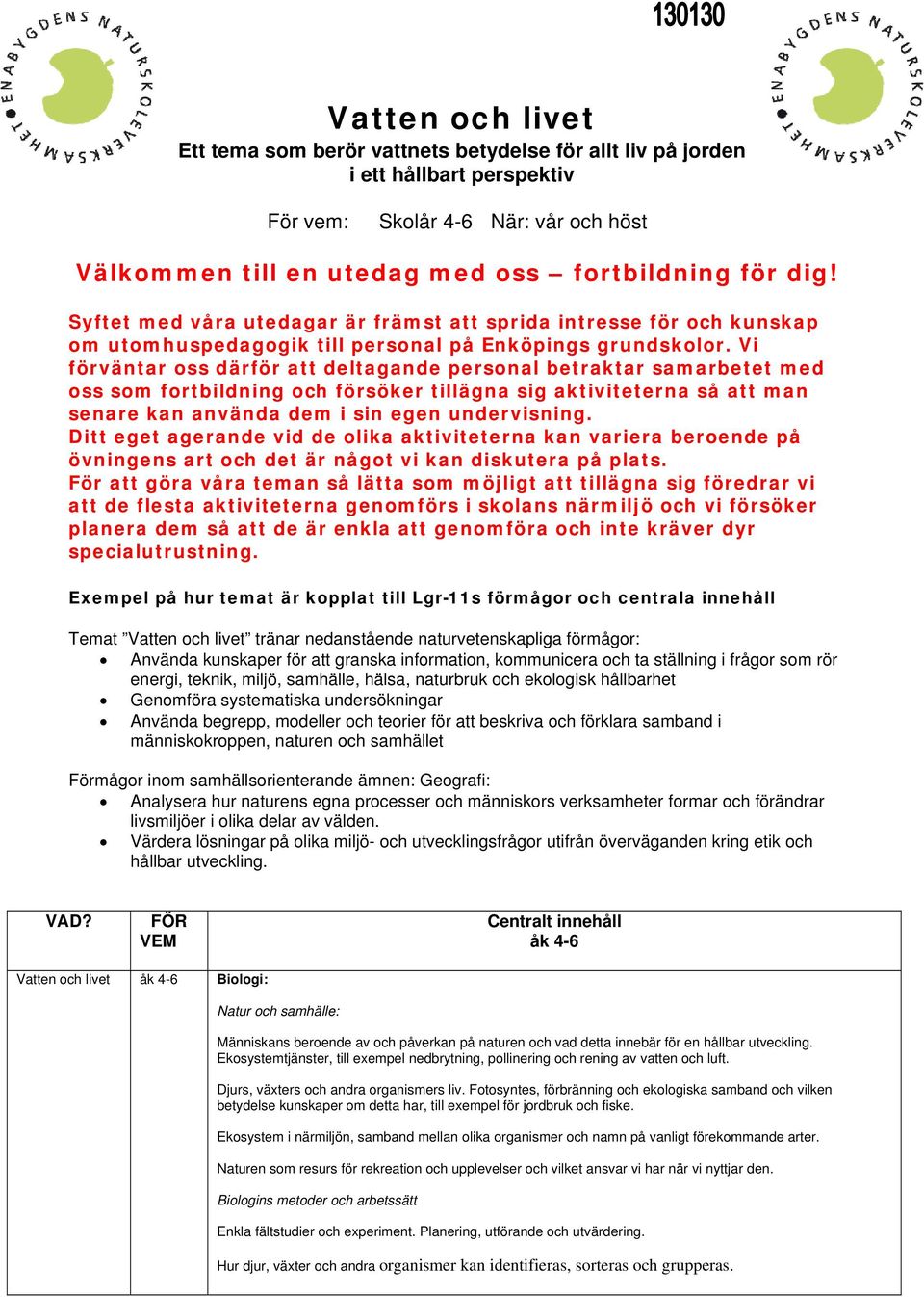 Vi förväntar oss därför att deltagande personal betraktar samarbetet med oss som fortbildning och försöker tillägna sig aktiviteterna så att man senare kan använda dem i sin egen undervisning.