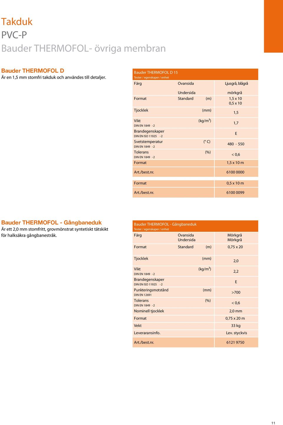 ex mycket god väder, UV-och åldringsbeständighet. Materialet har dessutom högt motstånd mot mekanisk åverkan, utmärkt köldflexibilitet och är brandsäker enl.