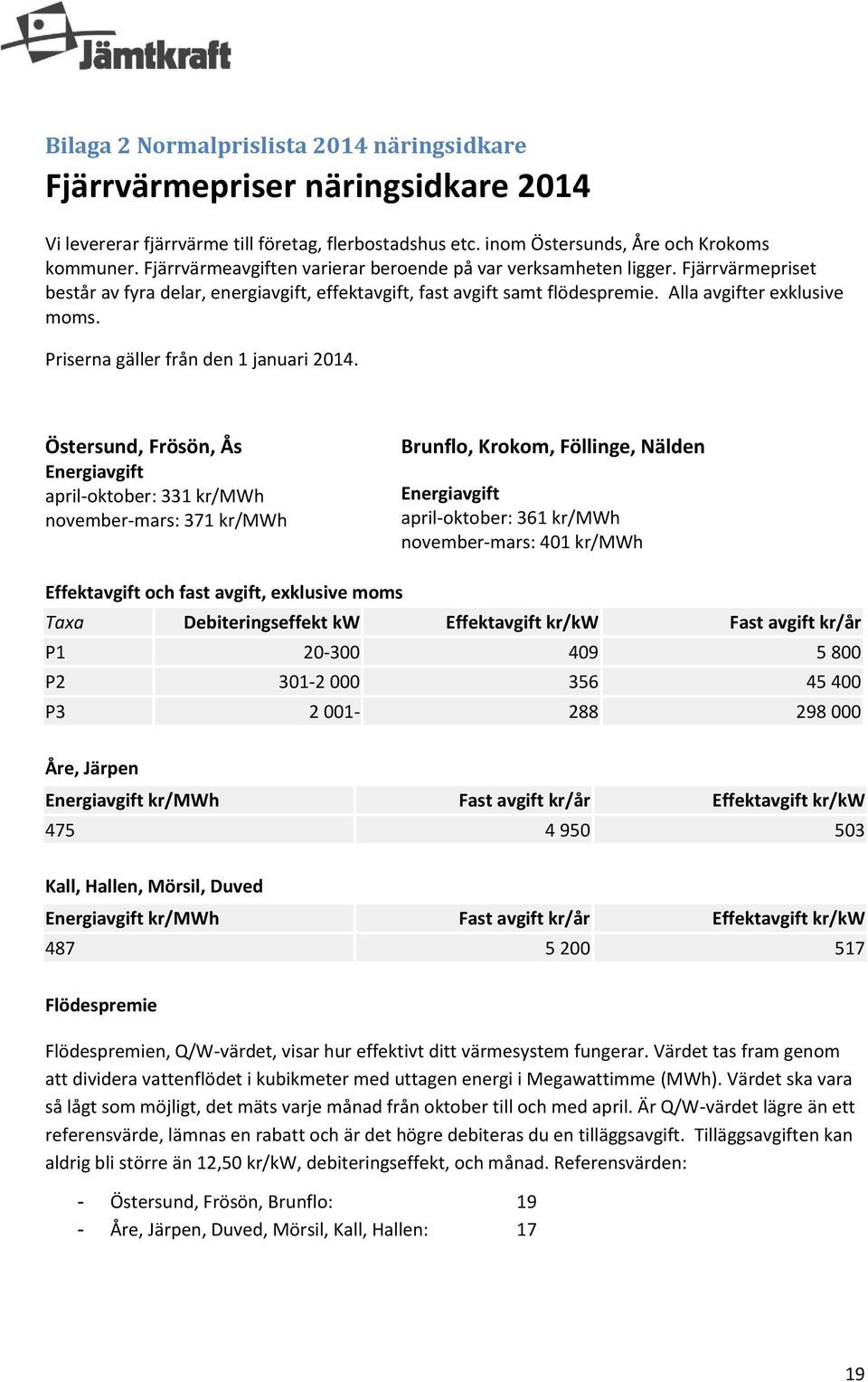 Priserna gäller från den 1 januari 2014.