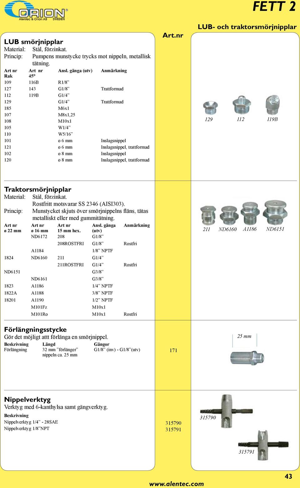 Inslagsnippel, trattformad 102 ø 8 mm Inslagsnippel 120 ø 8 mm Inslagsnippel, trattformad LUB- och traktorsmörjnipplar 129 112 119B Traktorsmörjnipplar Material: Stål, förzinkat.