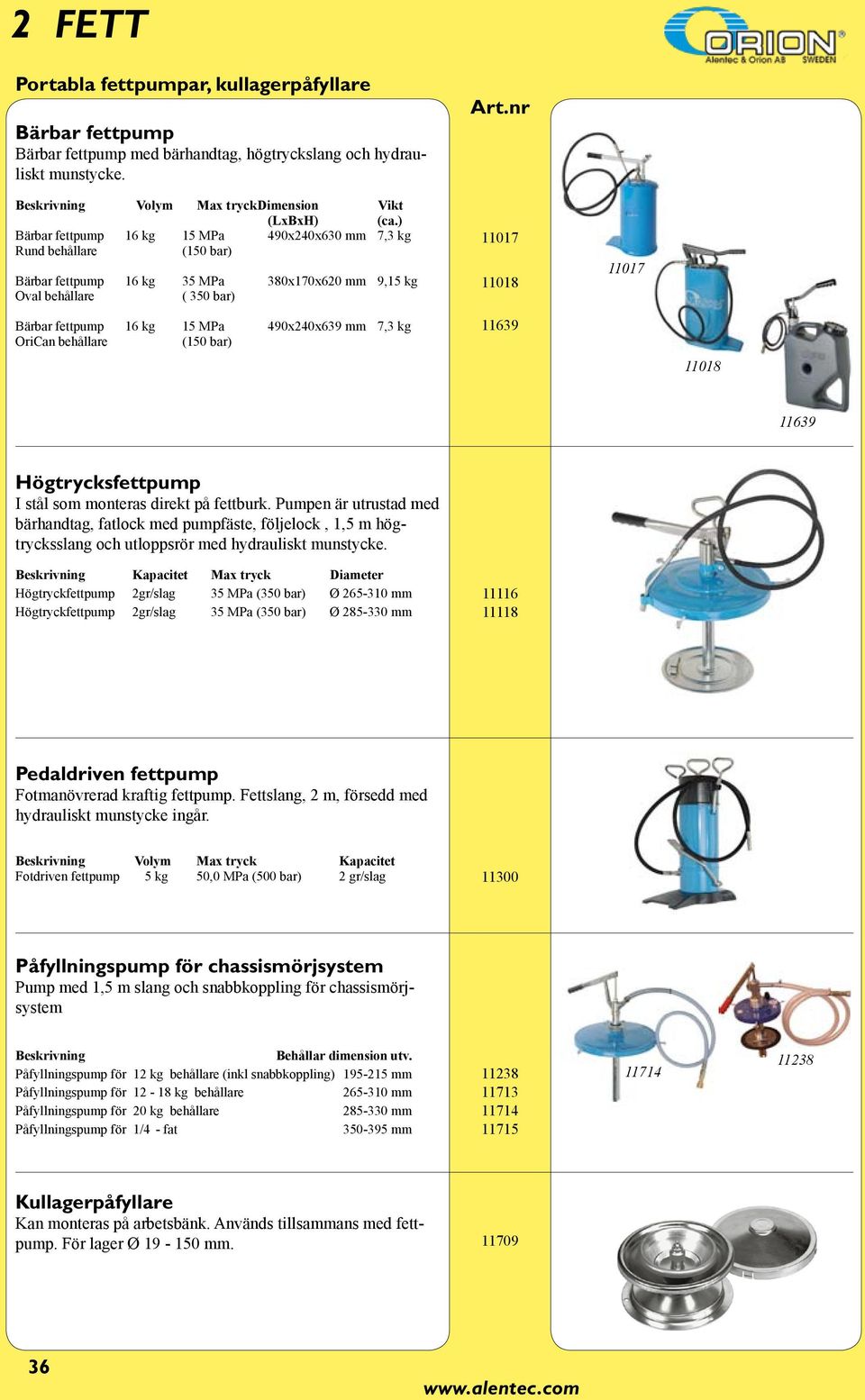 MPa 490x240x639 mm 7,3 kg OriCan behållare (150 bar) 11639 11018 11639 Högtrycksfettpump I stål som monteras direkt på fettburk.