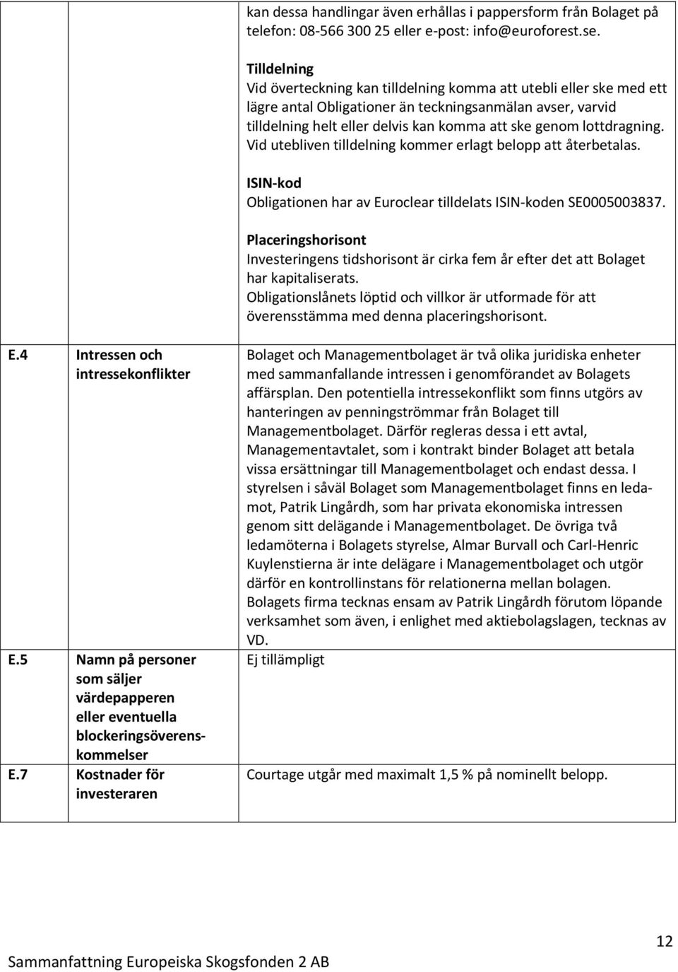 lottdragning. Vid utebliven tilldelning kommer erlagt belopp att återbetalas. ISIN-kod Obligationen har av Euroclear tilldelats ISIN-koden SE0005003837.