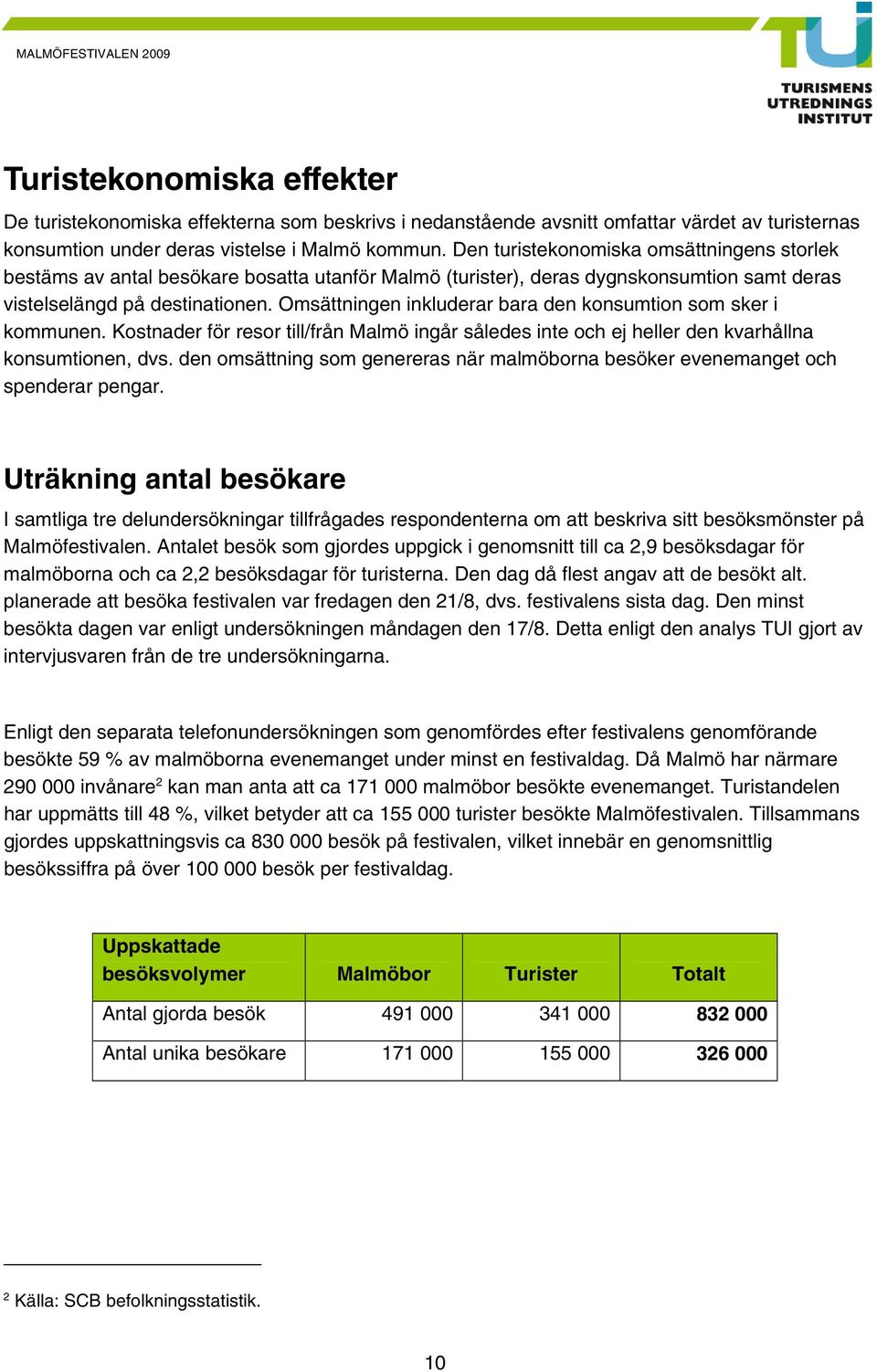 Omsättningen inkluderar bara den konsumtion som sker i kommunen. Kostnader för resor till/från Malmö ingår således inte och ej heller den kvarhållna konsumtionen, dvs.