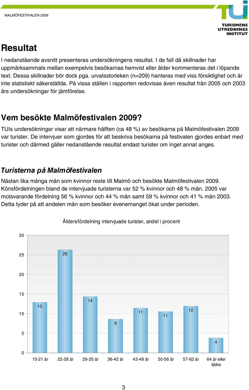 På vissa ställen i rapporten redovisas även resultat från 005 och 003 års undersökningar för jämförelse. Vem besökte Malmöfestivalen 009?