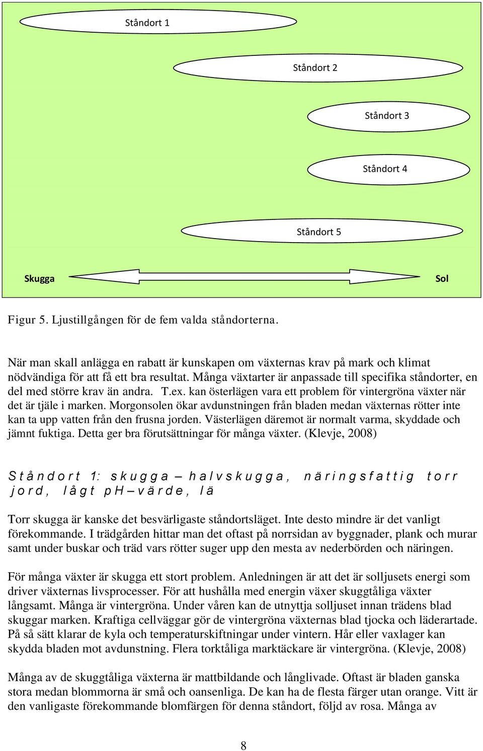 Många växtarter är anpassade till specifika ståndorter, en del med större krav än andra. T.ex. kan österlägen vara ett problem för vintergröna växter när det är tjäle i marken.