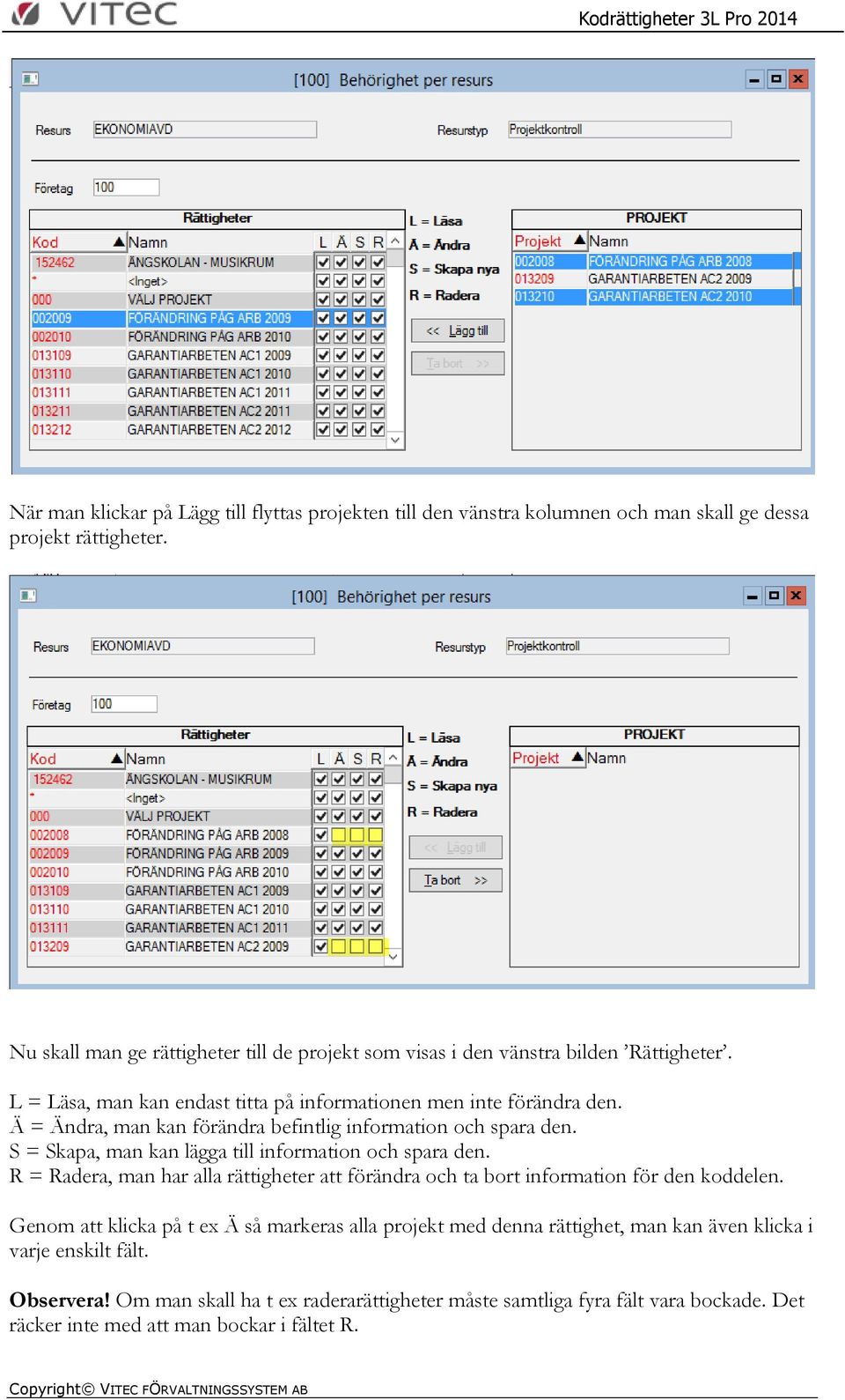 Ä = Ändra, man kan förändra befintlig information och spara den. S = Skapa, man kan lägga till information och spara den.