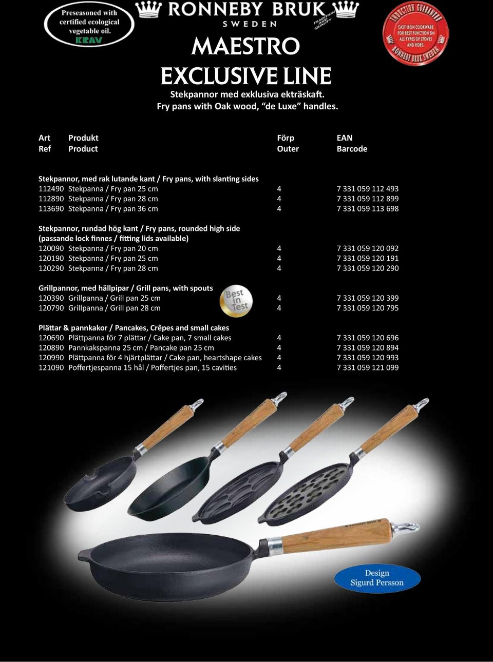 7 331 059 112 899 113690 Stekpanna / Fry pan 36 cm 4 7 331 059 113 698 Stekpannor, rundad hög kant / Fry pans, rounded high side (passande lock finnes / fitting lids available) 120090 Stekpanna / Fry