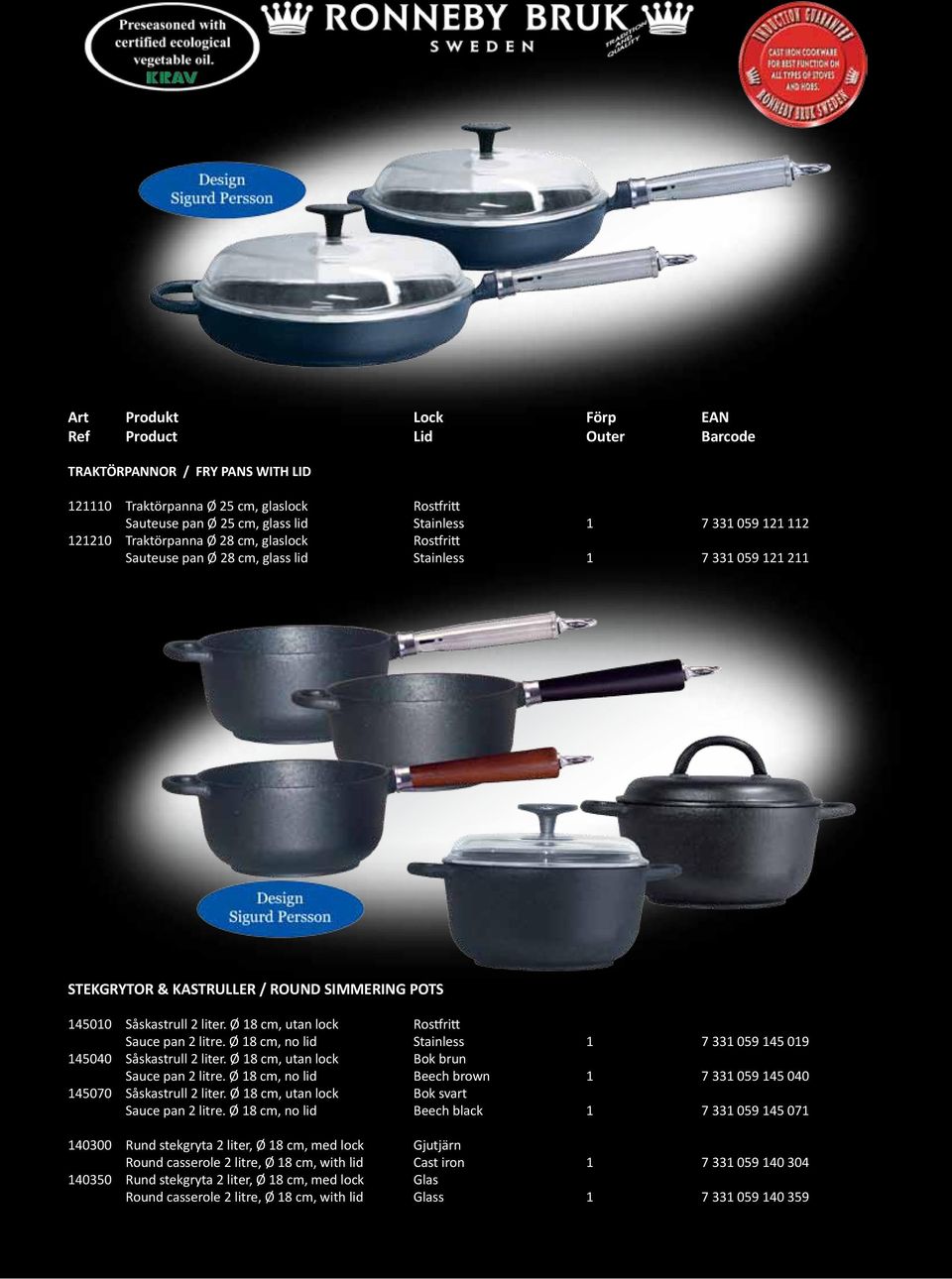 Ø 18 cm, utan lock Rostfritt Sauce pan 2 litre. Ø 18 cm, no lid Stainless 1 7 331 059 145 019 145040 Såskastrull 2 liter. Ø 18 cm, utan lock Bok brun Sauce pan 2 litre.